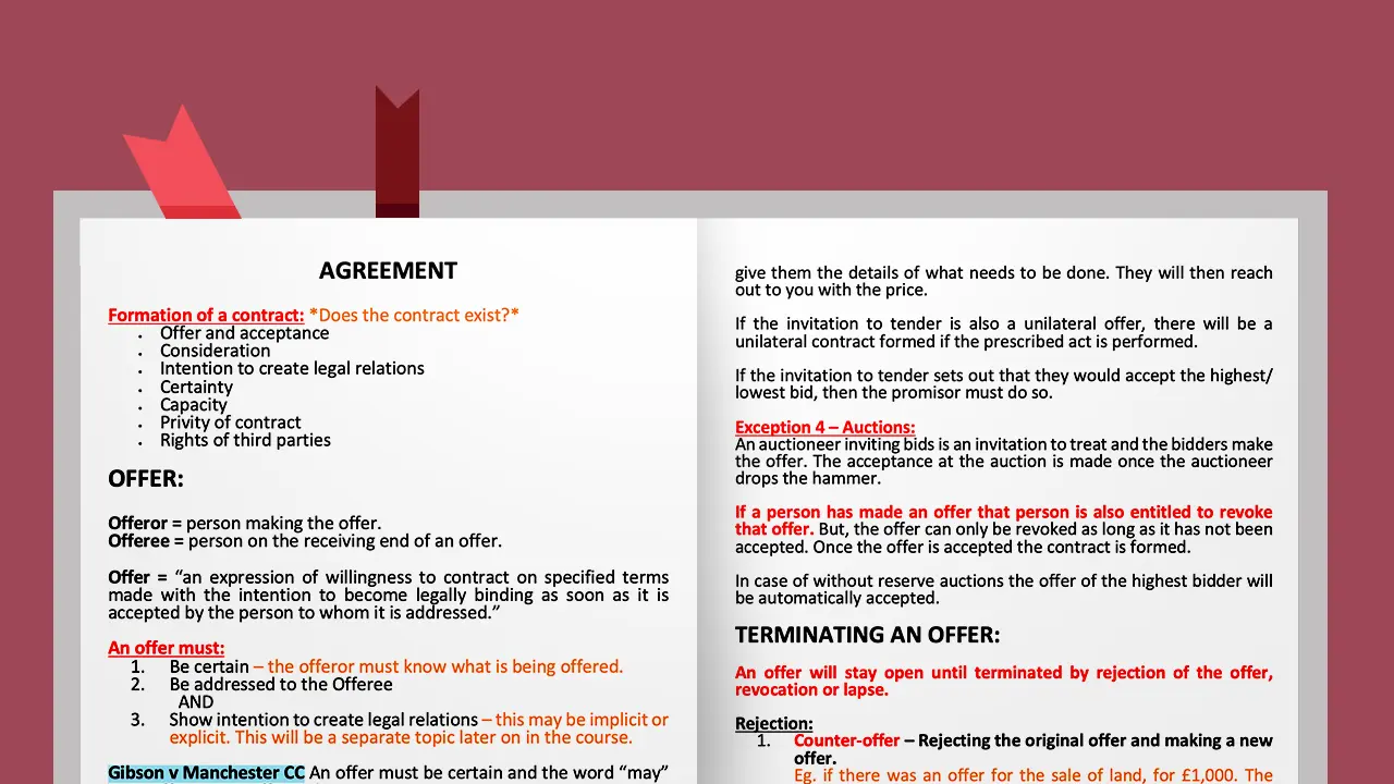 SQE notes and practice questions Contract Law